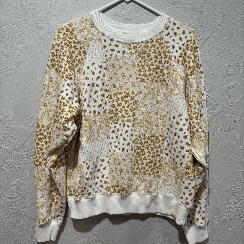 American Eagle Yellow Patchwork Floral Crew Neck Sweatshirt Cottage Core Small